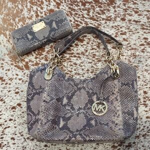 Michael Kors Genuine Snakeskin Chain Strap Shoulder Bag With Matching Wallet